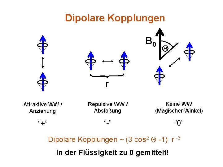 Dipolare Kopplungen B 0 Q r Attraktive WW / Anziehung Repulsive WW / Abstoßung