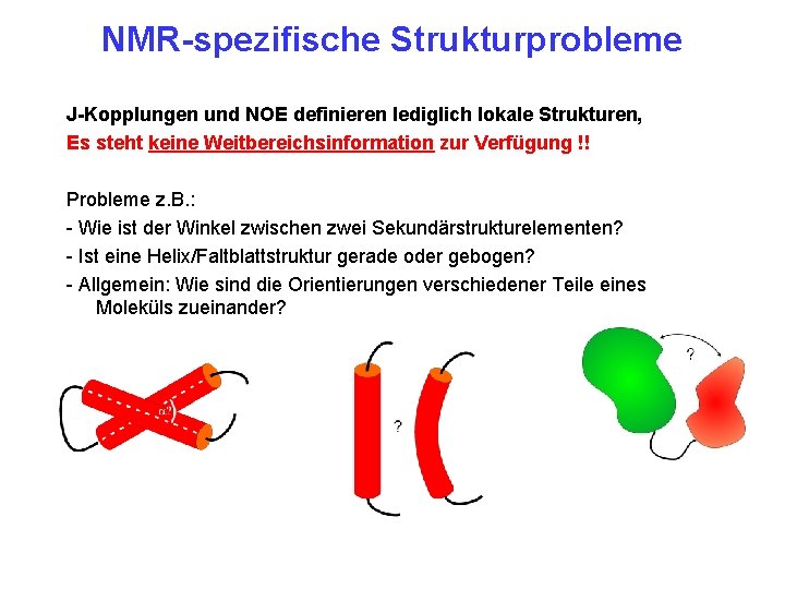 NMR-spezifische Strukturprobleme J-Kopplungen und NOE definieren lediglich lokale Strukturen, Es steht keine Weitbereichsinformation zur