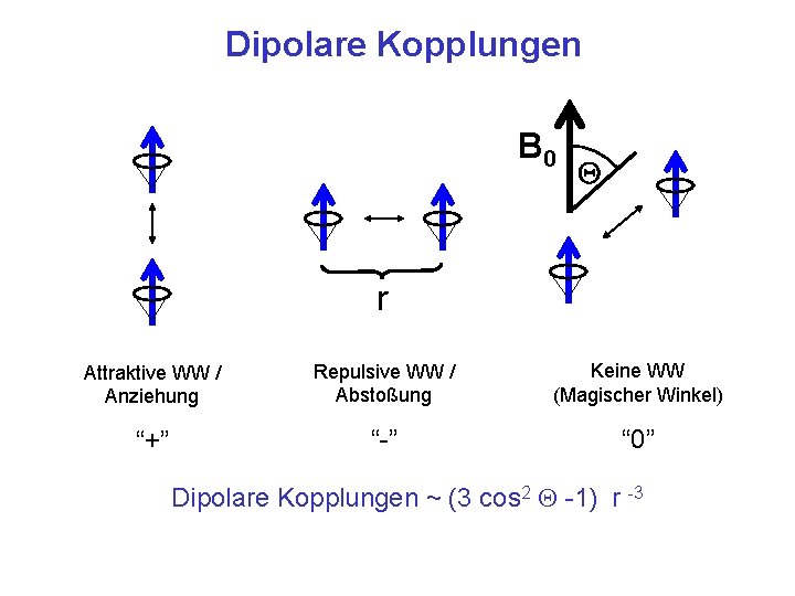 Dipolare Kopplungen B 0 Q r Attraktive WW / Anziehung Repulsive WW / Abstoßung