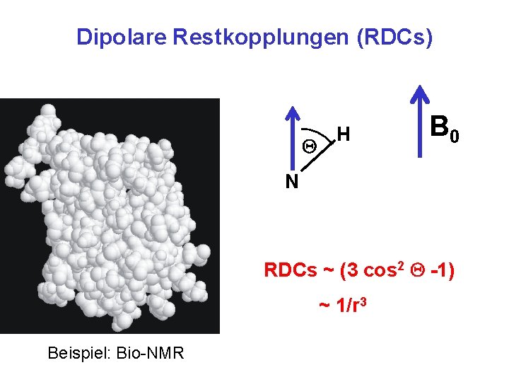 Dipolare Restkopplungen (RDCs) Q H B 0 N RDCs ~ (3 cos 2 Q