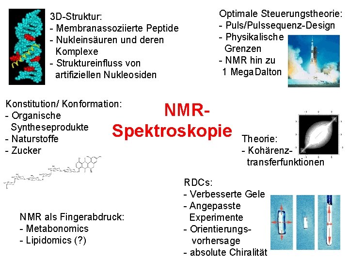 3 D-Struktur: - Membranassoziierte Peptide - Nukleinsäuren und deren Komplexe - Struktureinfluss von artifiziellen