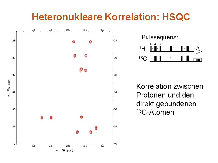Heteronukleare Korrelation: HSQC Pulssequenz: 1 H 13 C Korrelation zwischen Protonen und den direkt
