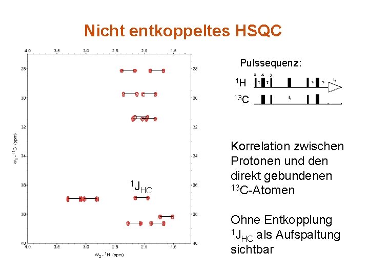 Nicht entkoppeltes HSQC Pulssequenz: 1 H 13 C 1 J HC Korrelation zwischen Protonen