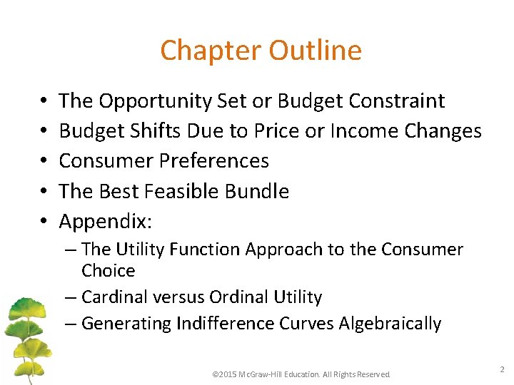 Chapter Outline • • • The Opportunity Set or Budget Constraint Budget Shifts Due