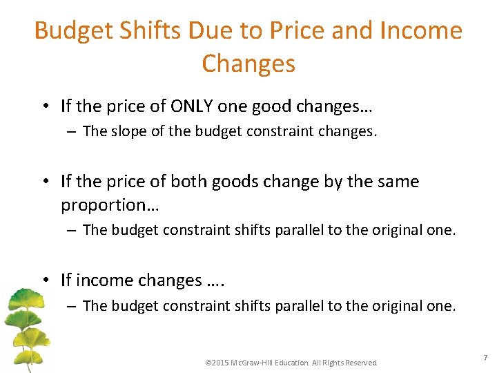 Budget Shifts Due to Price and Income Changes • If the price of ONLY