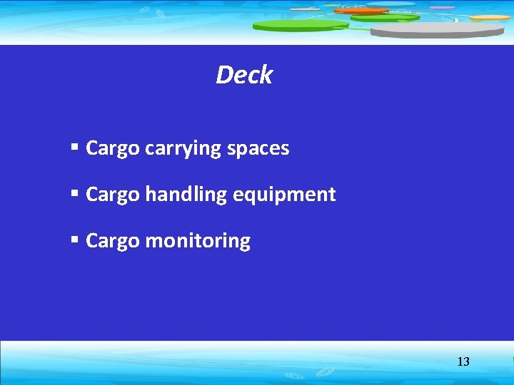Deck § Cargo carrying spaces § Cargo handling equipment § Cargo monitoring 13 