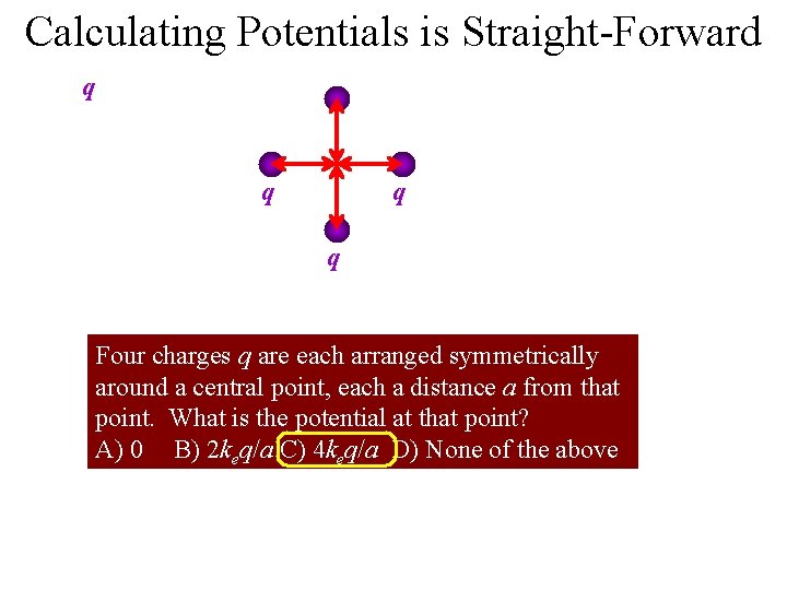 Calculating Potentials is Straight-Forward q q Four charges q are each arranged symmetrically around