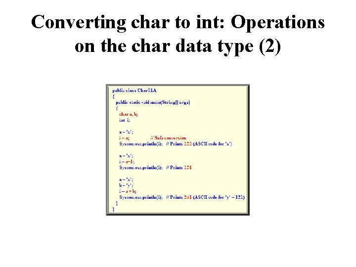 Converting char to int: Operations on the char data type (2) 