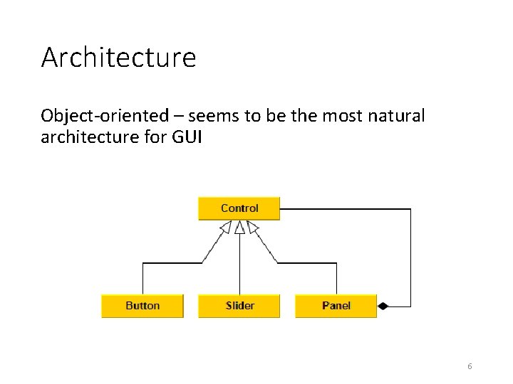 Architecture Object-oriented – seems to be the most natural architecture for GUI 6 