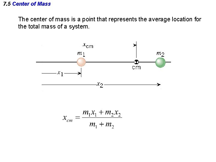 7. 5 Center of Mass The center of mass is a point that represents 7. 5 Center of Mass The center of mass is a point that represents