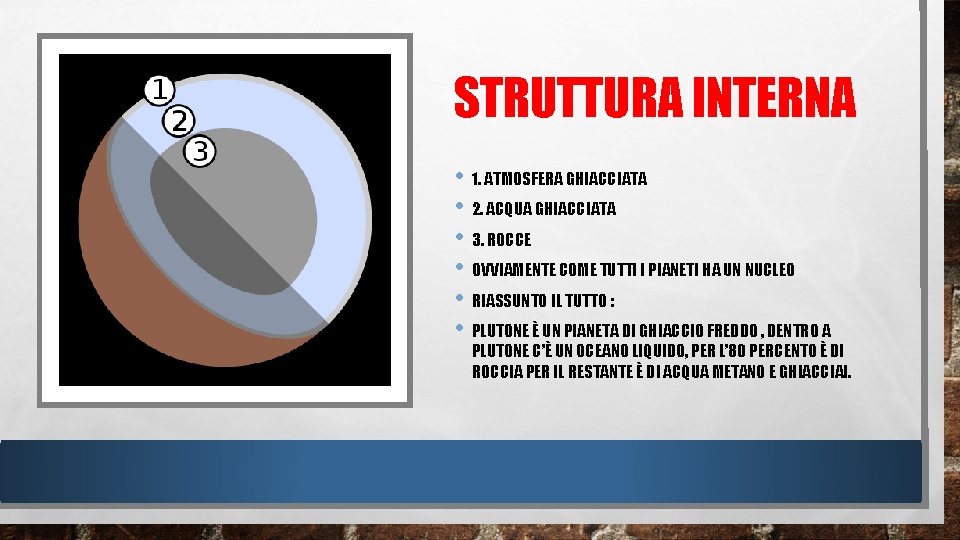 STRUTTURA INTERNA • 1. ATMOSFERA GHIACCIATA • 2. ACQUA GHIACCIATA • 3. ROCCE • STRUTTURA INTERNA • 1. ATMOSFERA GHIACCIATA • 2. ACQUA GHIACCIATA • 3. ROCCE •