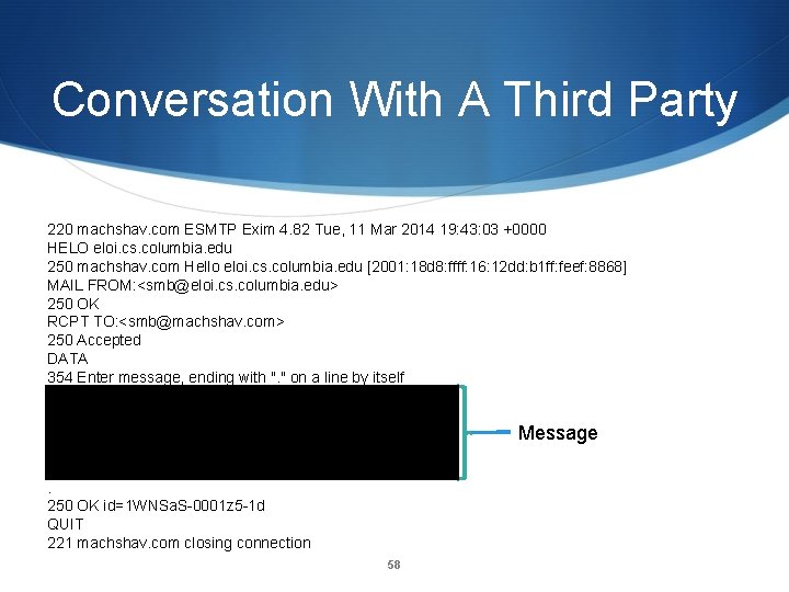 Conversation With A Third Party 220 machshav. com ESMTP Exim 4. 82 Tue, 11