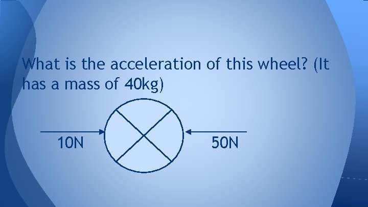 What is the acceleration of this wheel? (It has a mass of 40 kg)