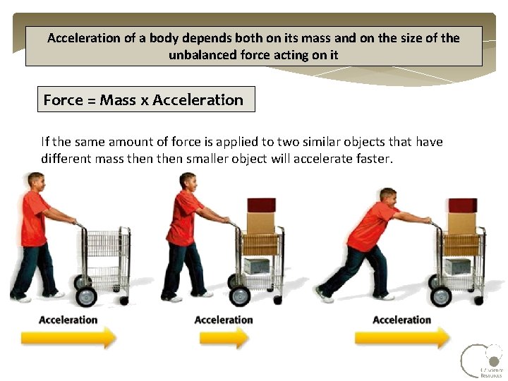 Acceleration of a body depends both on its mass and on the size of