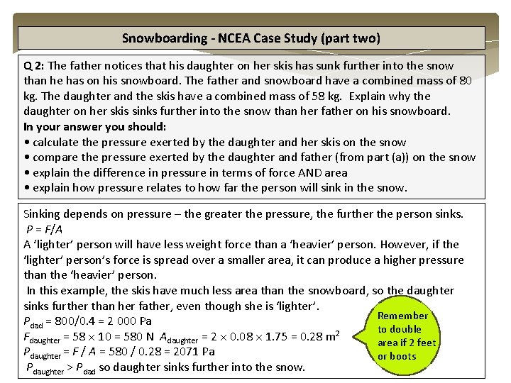 Snowboarding - NCEA Case Study (part two) Q 2: The father notices that his
