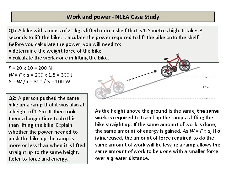 Work and power - NCEA Case Study Q 1: A bike with a mass