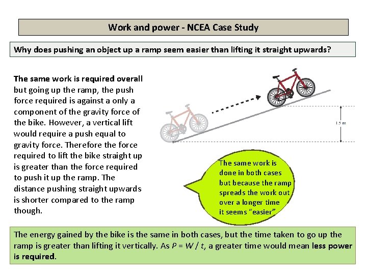 Work and power - NCEA Case Study Why does pushing an object up a
