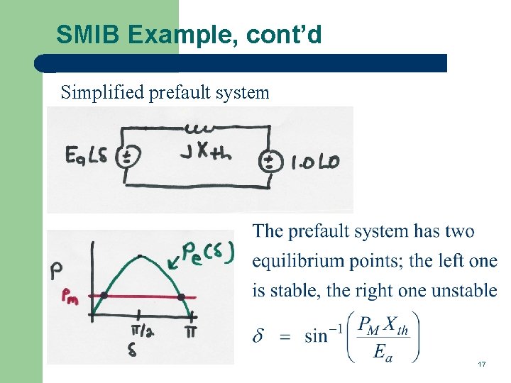 SMIB Example, cont’d Simplified prefault system 17 