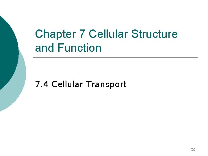Chapter 7 Cellular Structure and Function 7. 4 Cellular Transport 56 