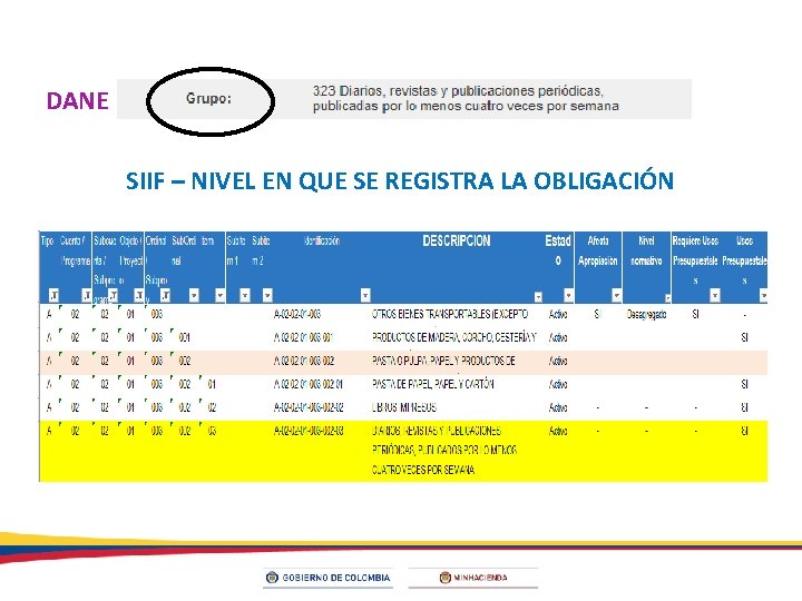 DANE SIIF – NIVEL EN QUE SE REGISTRA LA OBLIGACIÓN 