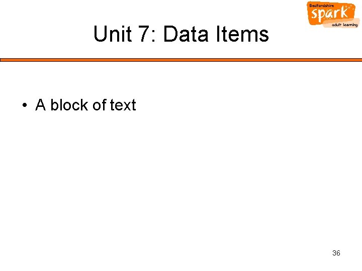 Unit 7: Data Items • A block of text 36 