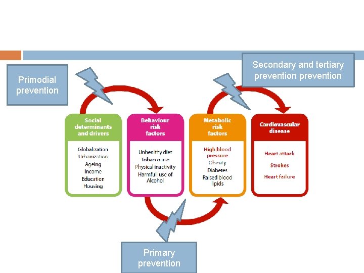 Secondary and tertiary prevention Primodial prevention Primary prevention 