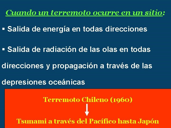 Cuando un terremoto ocurre en un sitio: § Salida de energía en todas direcciones