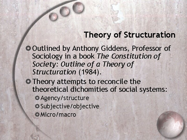 Theory of Structuration Outlined by Anthony Giddens, Professor of Sociology in a book The