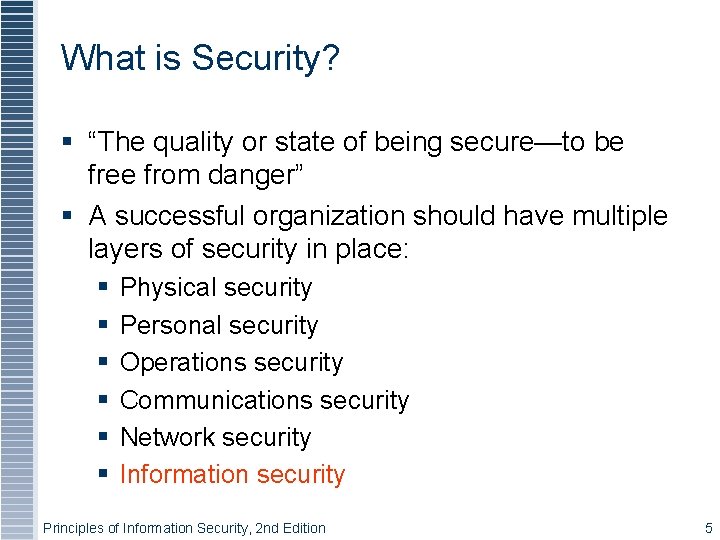 What is Security? § “The quality or state of being secure—to be free from