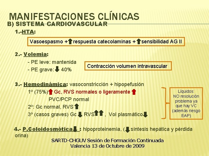 MANIFESTACIONES CLÍNICAS B) SISTEMA CARDIOVASCULAR 1. -HTA: Vasoespasmo + respuesta catecolaminas + 2. - MANIFESTACIONES CLÍNICAS B) SISTEMA CARDIOVASCULAR 1. -HTA: Vasoespasmo + respuesta catecolaminas + 2. -