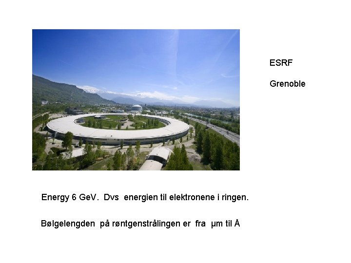 ESRF Grenoble Energy 6 Ge. V. Dvs energien til elektronene i ringen. Bølgelengden på