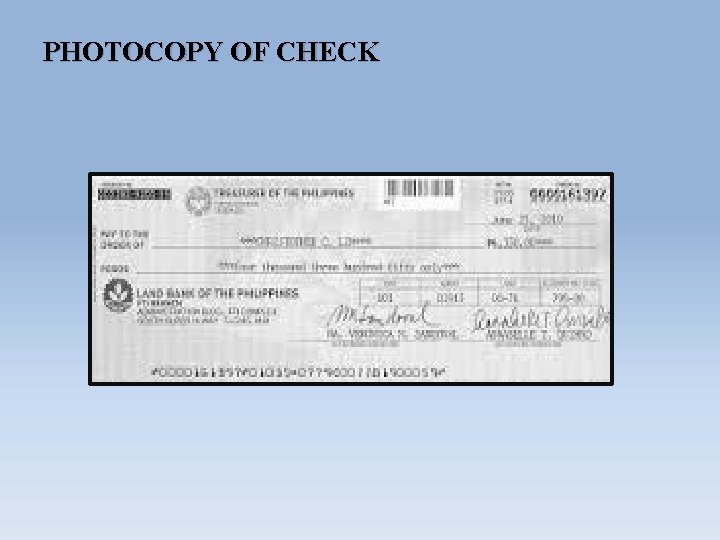 PHOTOCOPY OF CHECK 