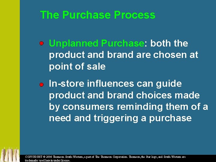 The Purchase Process Unplanned Purchase: both the product and brand are chosen at point
