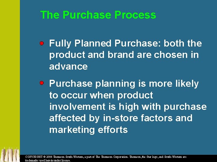 The Purchase Process Fully Planned Purchase: both the product and brand are chosen in