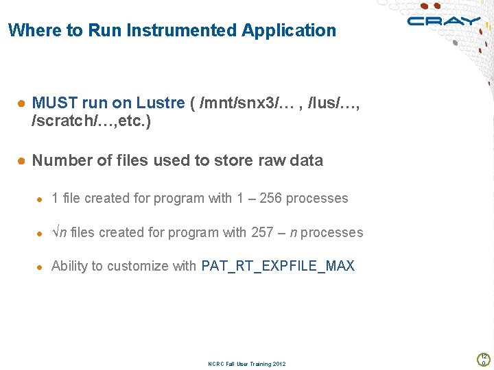 Where to Run Instrumented Application ● MUST run on Lustre ( /mnt/snx 3/… ,