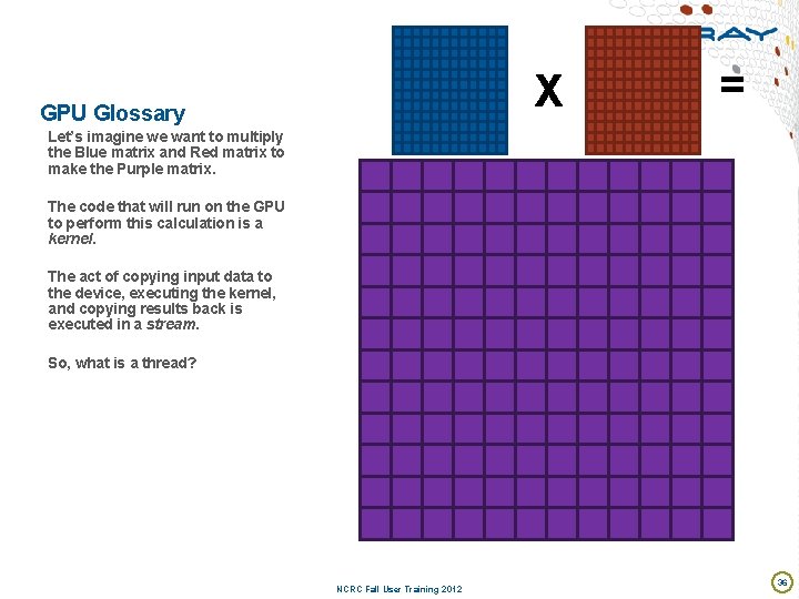 X GPU Glossary = Let’s imagine we want to multiply the Blue matrix and