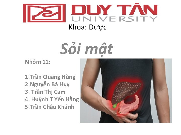 Khoa: Dược Nhóm 11: Sỏi mật 1. Trần Quang Hùng 2. Nguyễn Bá Huy