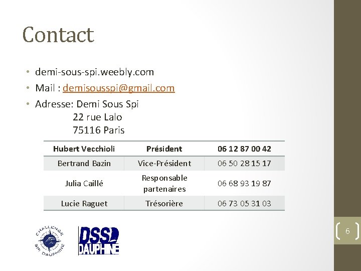 Contact • demi-sous-spi. weebly. com • Mail : demisousspi@gmail. com • Adresse: Demi Sous