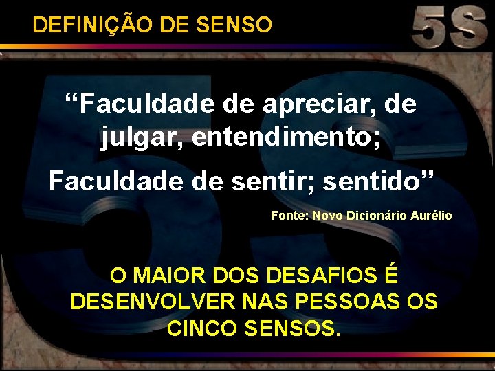 DEFINIÇÃO DE SENSO “Faculdade de apreciar, de julgar, entendimento; Faculdade de sentir; sentido” Fonte: