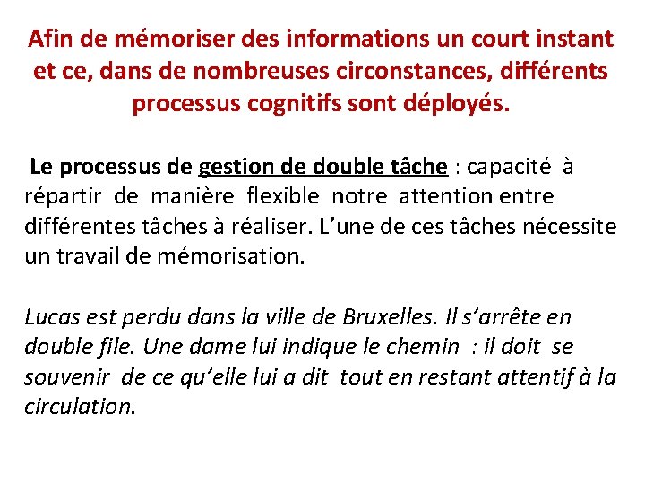 Afin de mémoriser des informations un court instant et ce, dans de nombreuses circonstances,