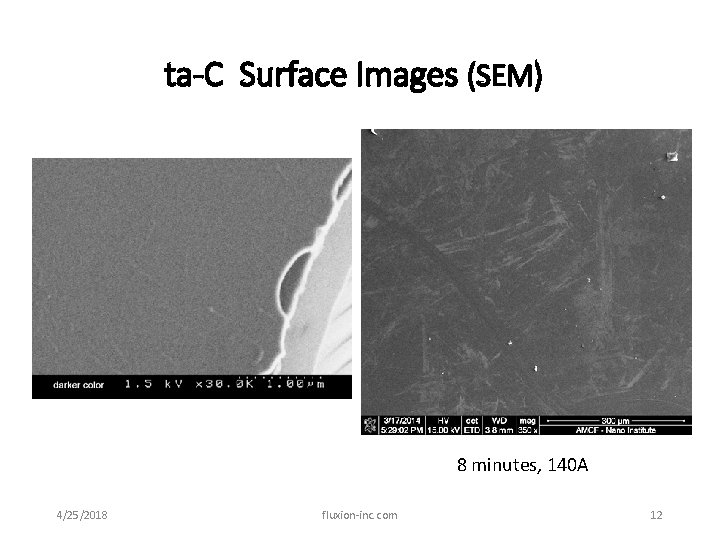 ta-C Surface Images (SEM) 8 minutes, 140 A 4/25/2018 fluxion-inc. com 12 