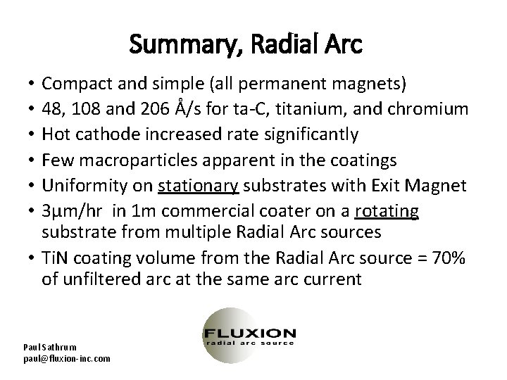 Summary, Radial Arc Compact and simple (all permanent magnets) 48, 108 and 206 Å/s