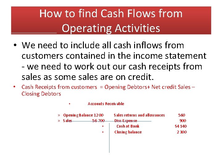How to find Cash Flows from Operating Activities • We need to include all