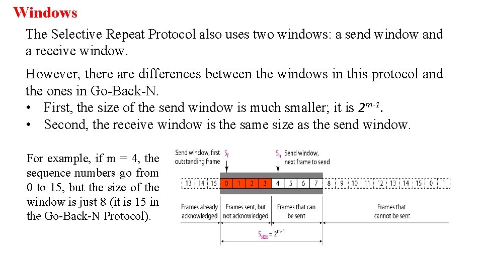 Windows The Selective Repeat Protocol also uses two windows: a send window and a