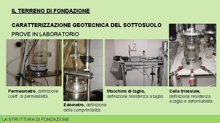 IL TERRENO DI FONDAZIONE CARATTERIZZAZIONE GEOTECNICA DEL SOTTOSUOLO PROVE IN LABORATORIO Permeametro, definizione coeff.