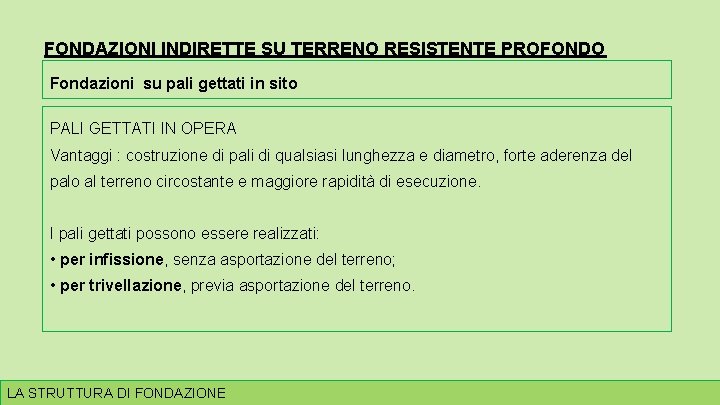 FONDAZIONI INDIRETTE SU TERRENO RESISTENTE PROFONDO Fondazioni su pali gettati in sito PALI GETTATI