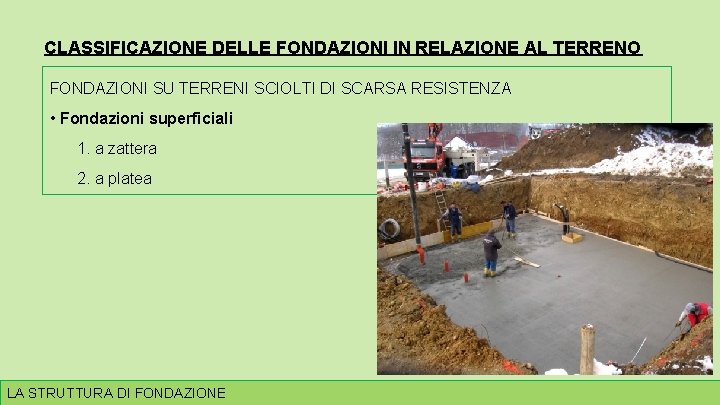 CLASSIFICAZIONE DELLE FONDAZIONI IN RELAZIONE AL TERRENO FONDAZIONI SU TERRENI SCIOLTI DI SCARSA RESISTENZA