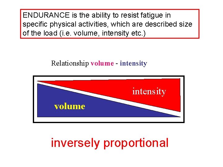 ENDURANCE is the ability to resist fatigue in specific physical activities, which are described