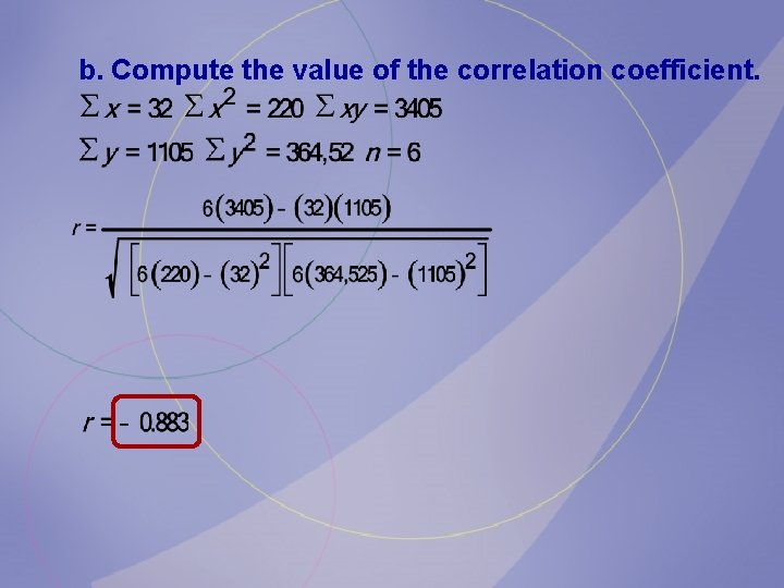 b. Compute the value of the correlation coefficient. 