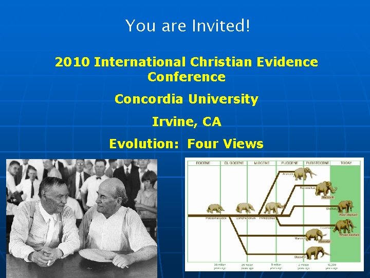 You are Invited! 2010 International Christian Evidence Conference Concordia University Irvine, CA Evolution: Four